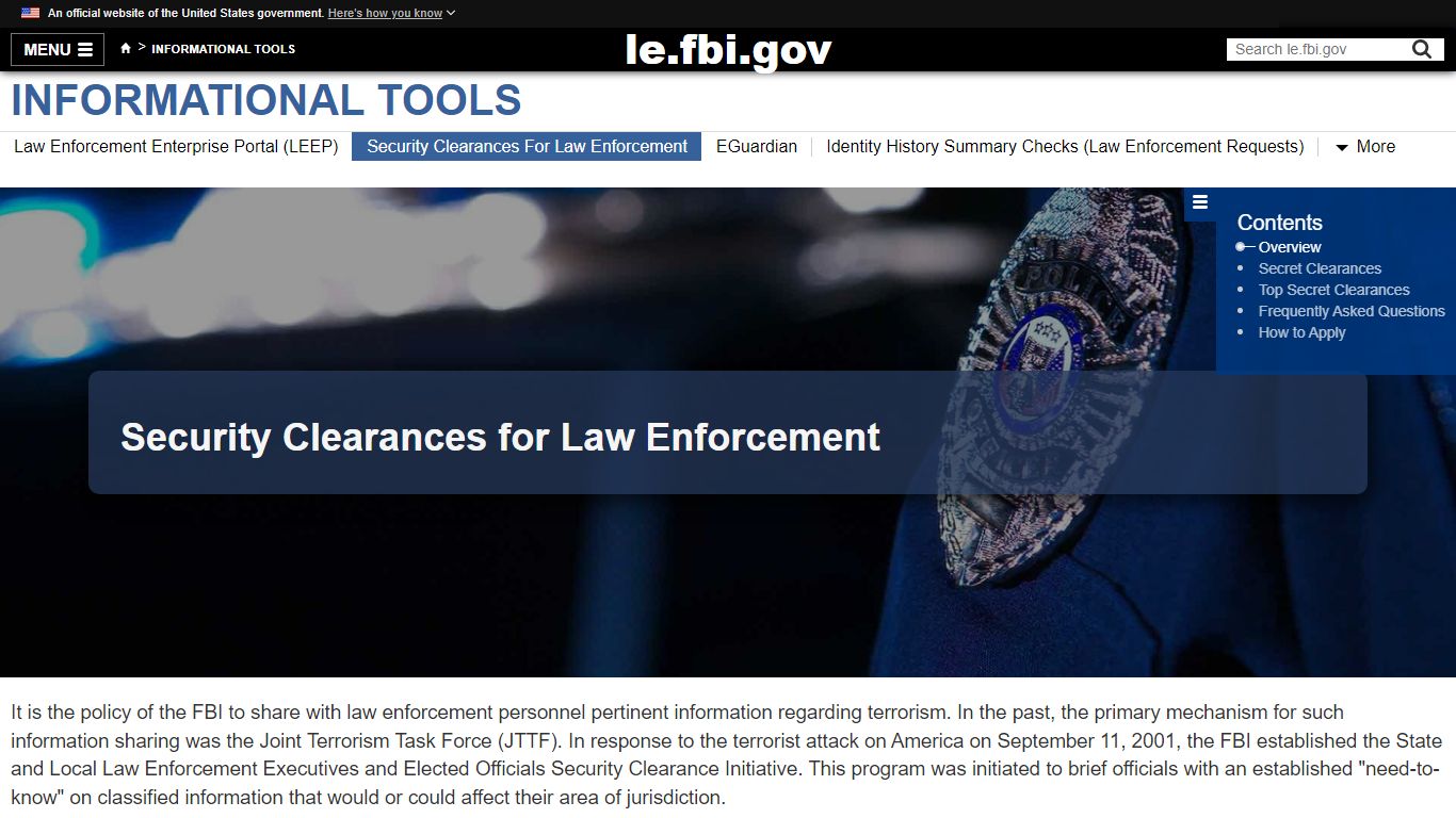 Security Clearances for Law Enforcement — LE
